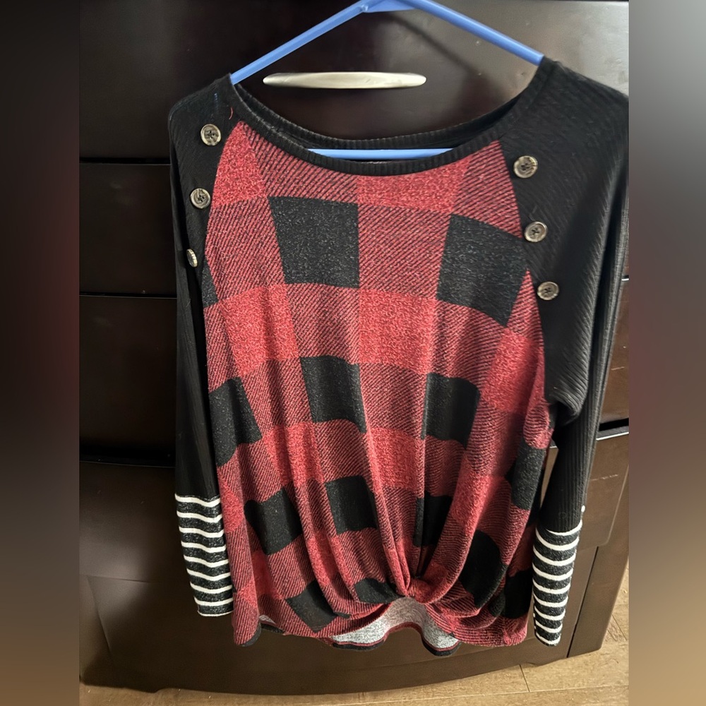 Buffalo plaid soft knit top
